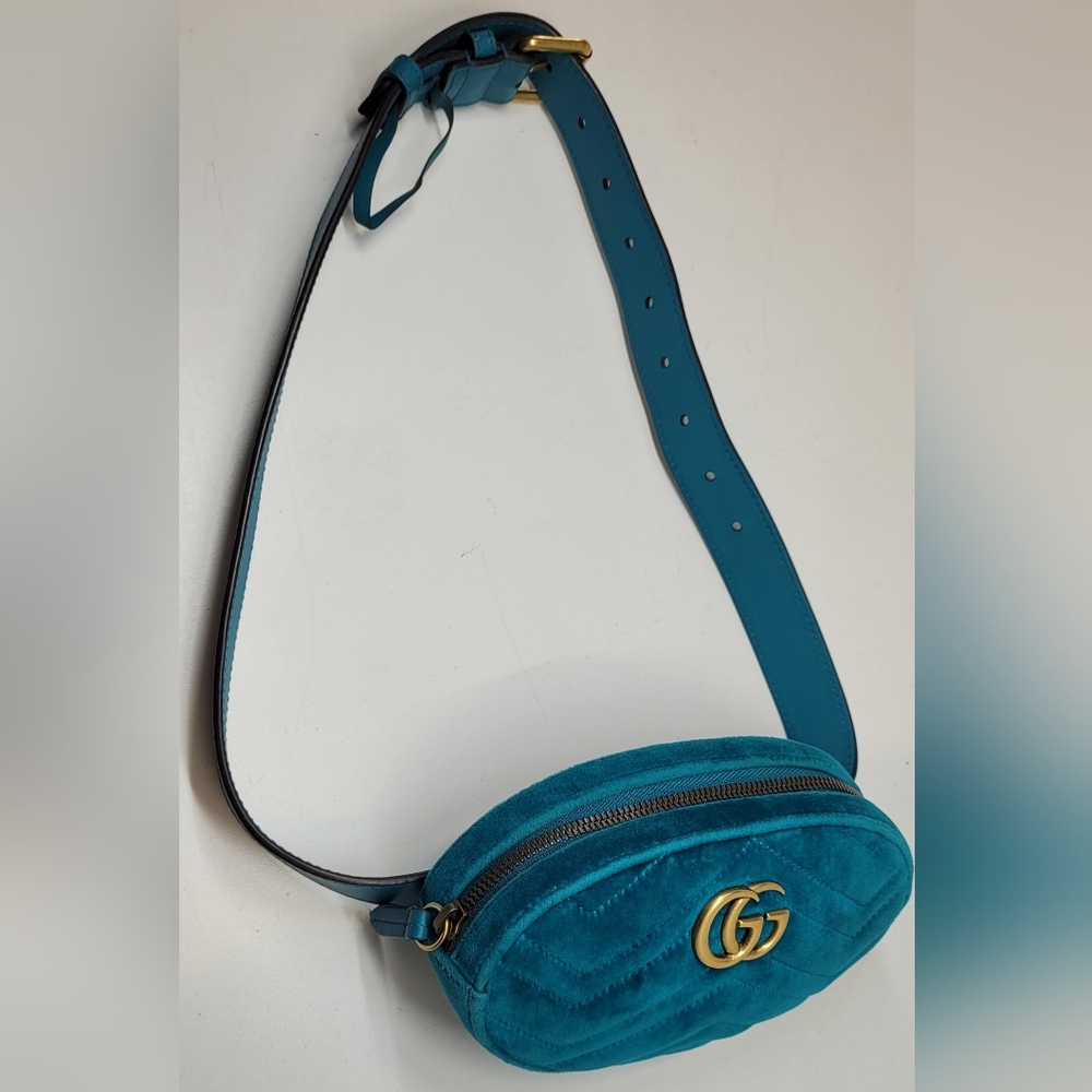 Gucci Marmont Blue Suede Belt Bag - Picture 11 of 16